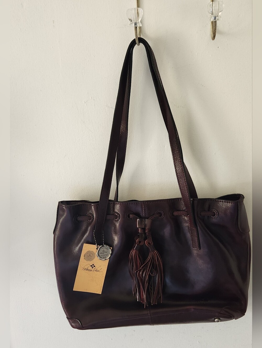 Patricia Nash Whitney 10th Anniversary Leather Tassel Tote Bag in Deep Burgundy